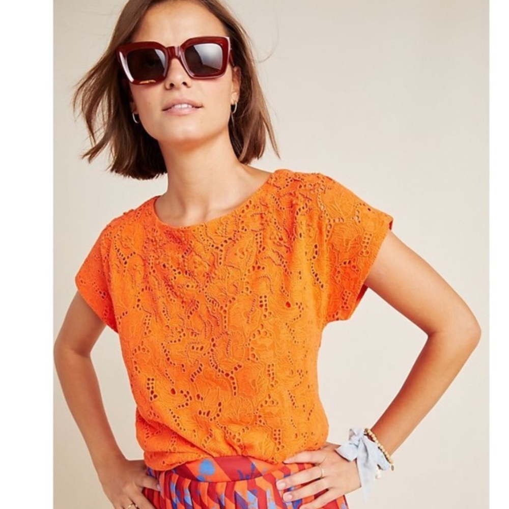 Maeve Anthropologie Karine Orange Beaded Eyelet Lace Top sz 6 NWT summer